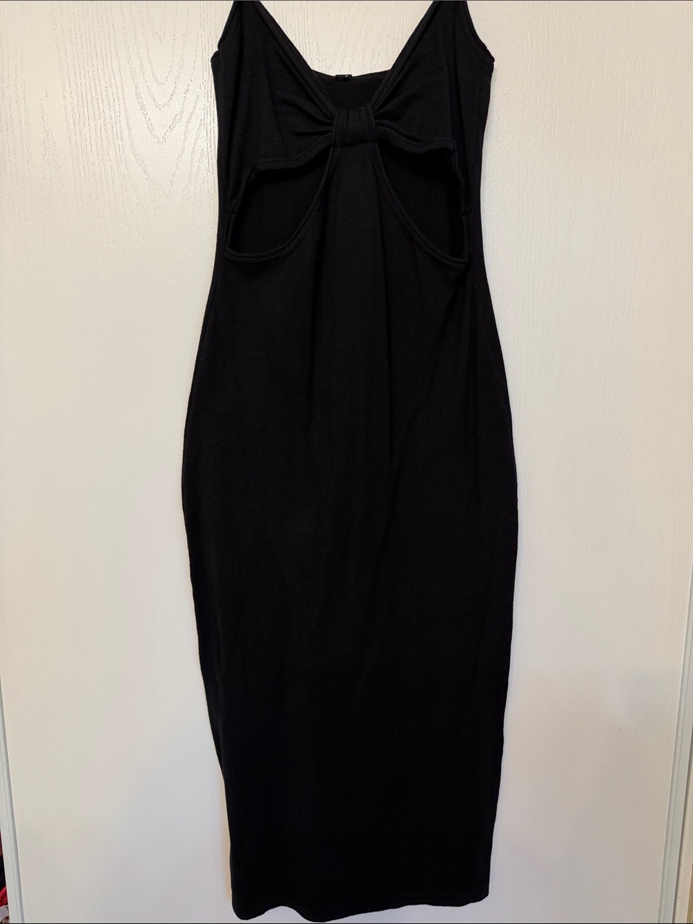 Black With Adjustable Straps. Long Dress with Front Knot Detail